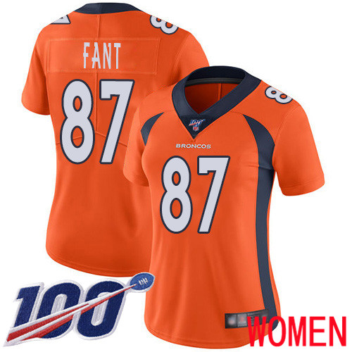 Women Denver Broncos #87 Noah Fant Orange Team Color Vapor Untouchable Limited Player 100th Season Football NFL Jersey->women nfl jersey->Women Jersey
